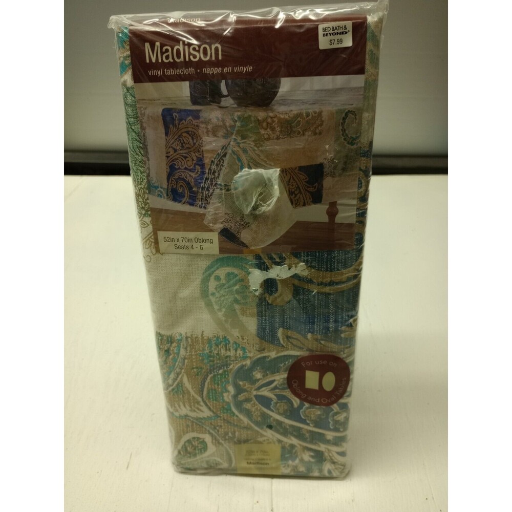 Vinyl Flannel Back Tablecloth, 52"x70" Oblong, COLORFUL FLOWERS & PAISLEY